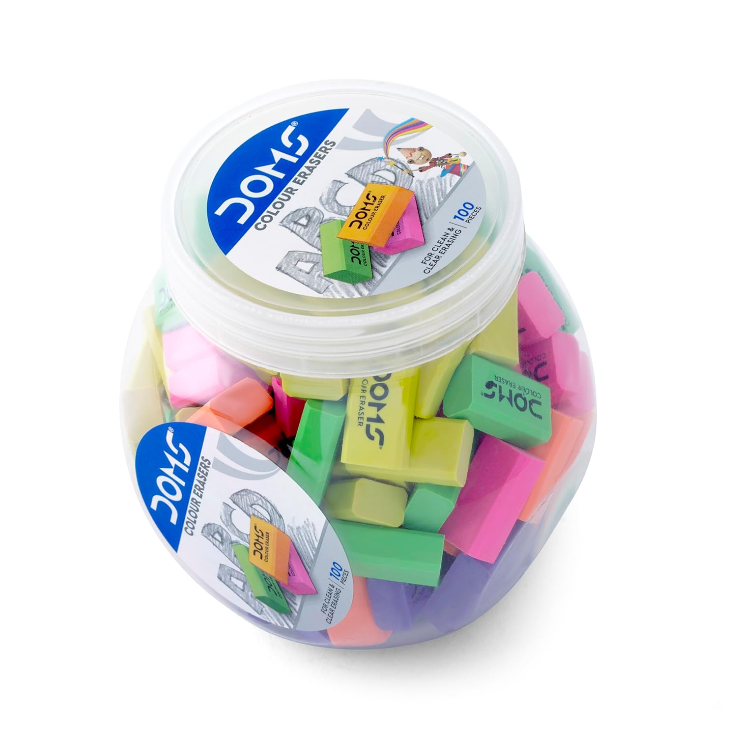 

DOMS Color Erasers Jar Pack Of 100 Erasers For Clean Writing, Dust Free Safe School & Office Stationery Use India
