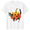 Summer Men Funny Street Personality Fun T-Shirt Fashion O Collar Short Sleeve Casual Top Halloween Pumpkin Cat Print Clothing