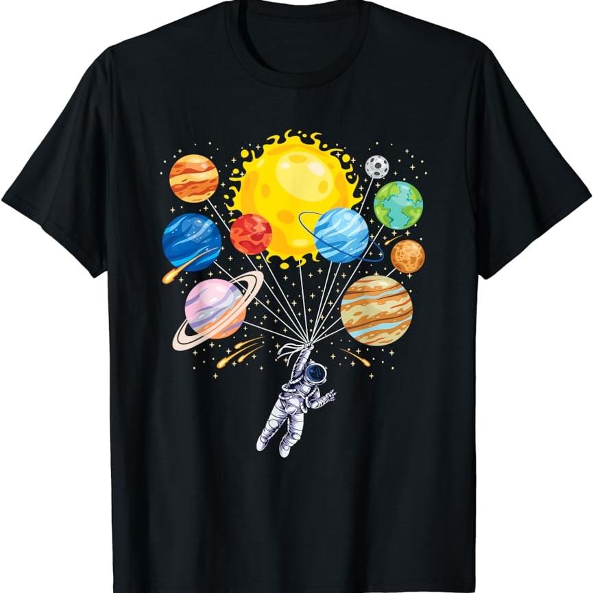 2026 Funny Astronaut Space Balloon Planet Science Solar System T-Shirt Men Women Clothing Fashion Graphic T Shirts Summer Streetwear Y2K Short Sleeve 4XL