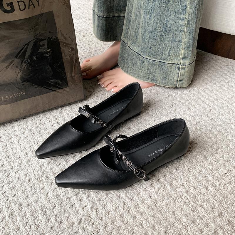 Leisure Pumps for Women Slip On Square Low Heels Pointed Toe Women Shoes Leather Square Buckle Mary Jane Shoes Woman Plus Size