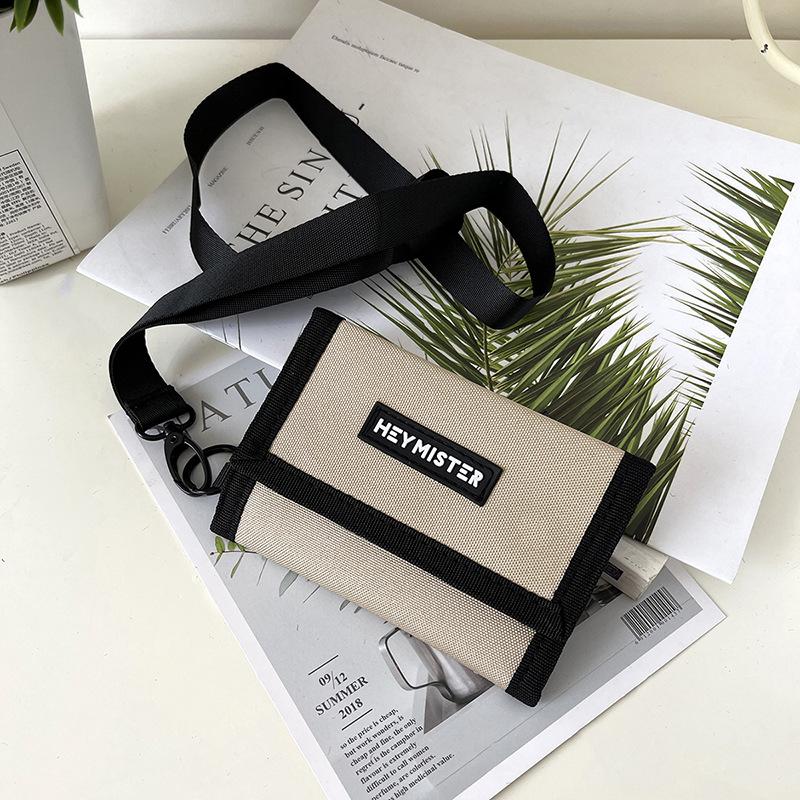 Portable Square Hanging Neck Coin Purse Casual Oxford Short Wallet Multi-Card with Lanyard Trend Mini Sport Wallets Small Bags