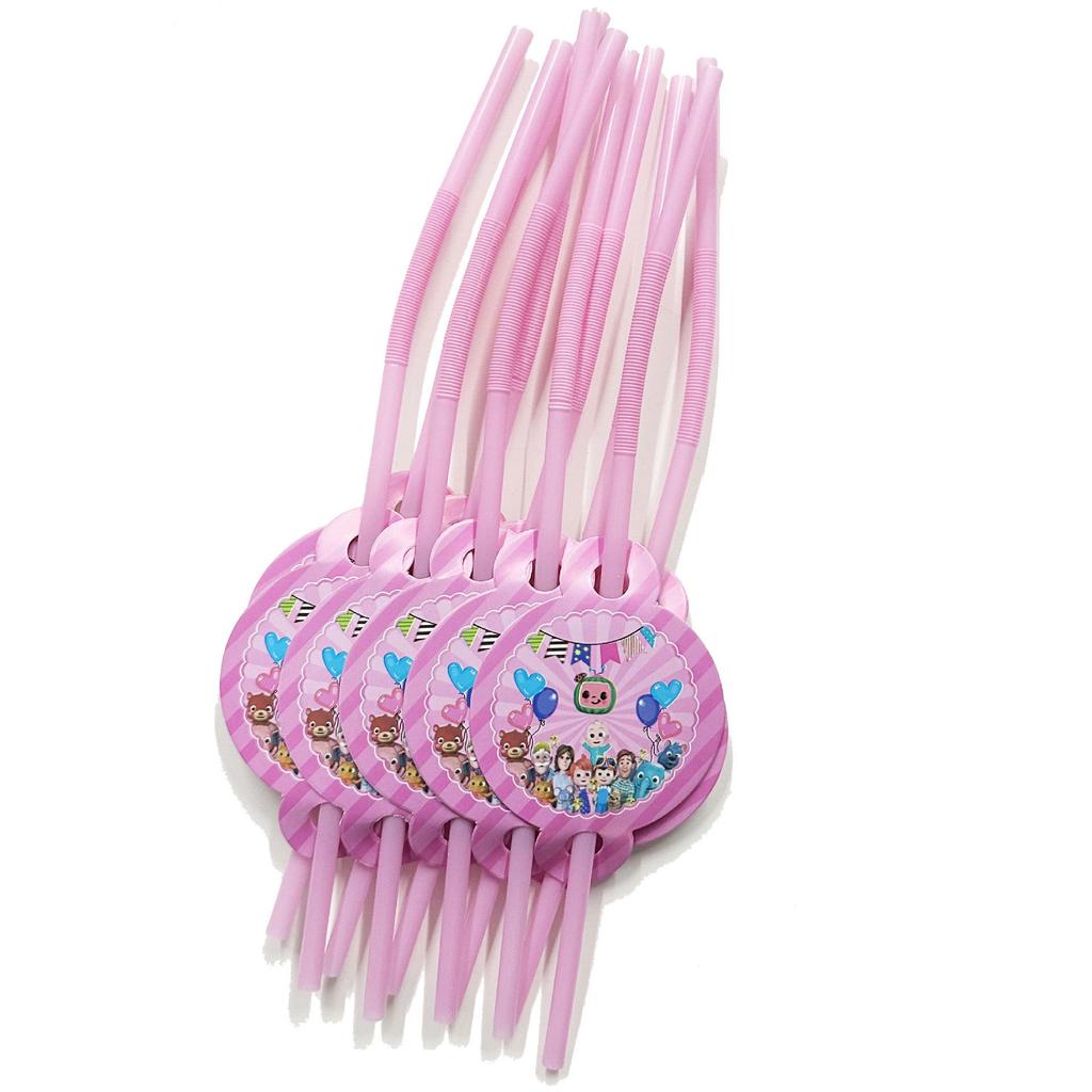 Cocomelon Pink Party Pack: Paper Plates, Cups, Tablecloth, Flags, Candy Boxes - Disposable Tableware Set for Parties