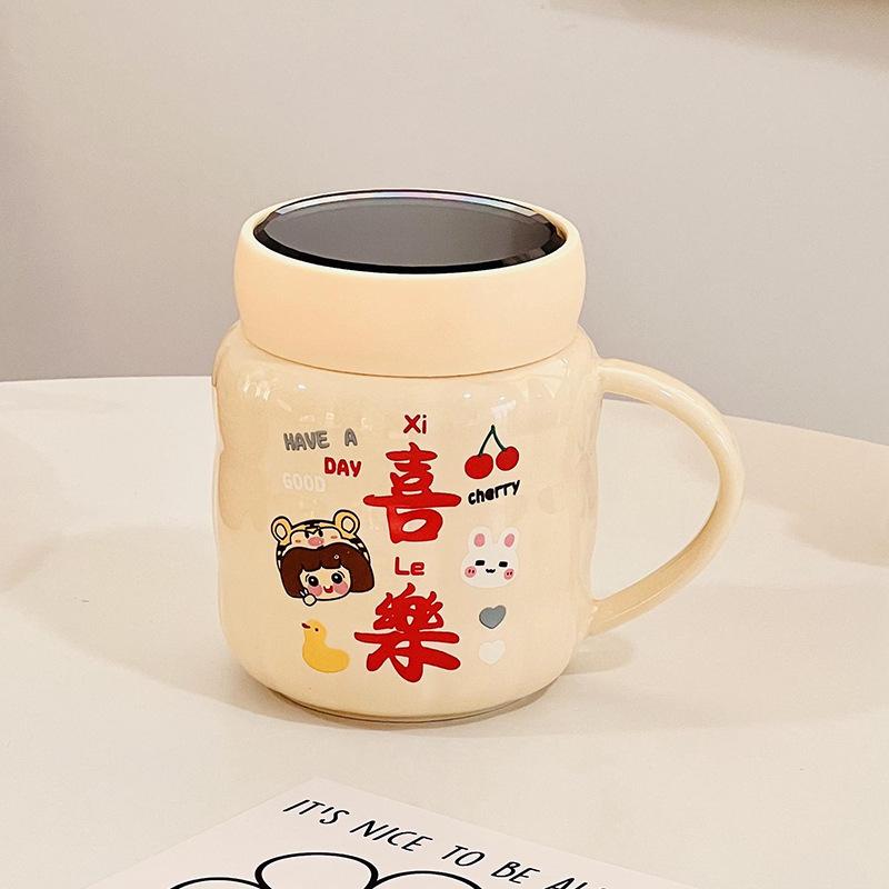 Cute Cake Cup with Lid Cartoon Ceramic Cup High Value Large Capacity Household Set Mug Girls Water Cup