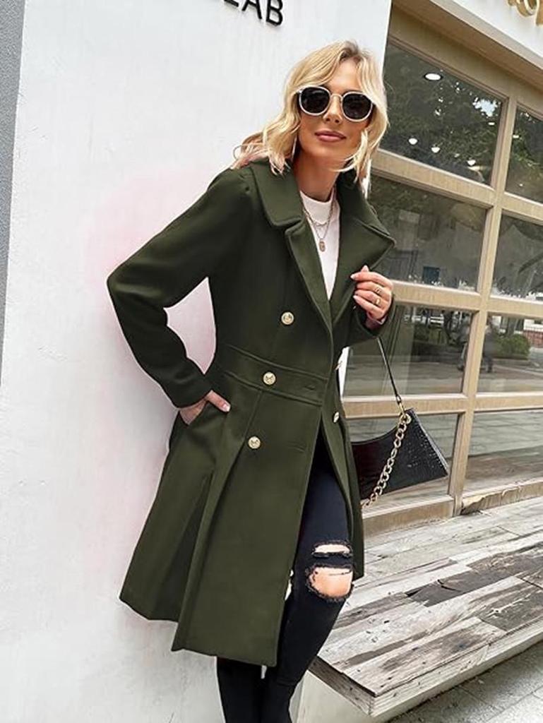 In Stock: New European/American Plus Size Women's Double-Breasted Long Wool Coat (Autumn/Winter Collection)