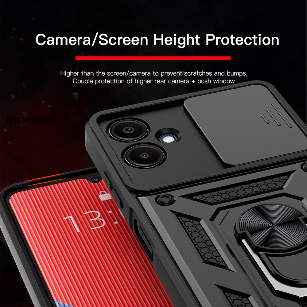 KEYSION Shockproof Case for Samsung A06 A05 A04 Silicone+PC Slide Camera Lens Protection Ring Stand Phone Cover for Galaxy A06