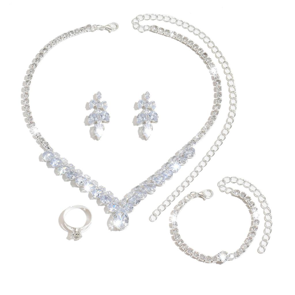 Beautiful Wedding Dress Accessories Dinner Jewelry Exquisite Bridal Water Diamond Jewelry Necklace Earrings Bracelet Set Women
