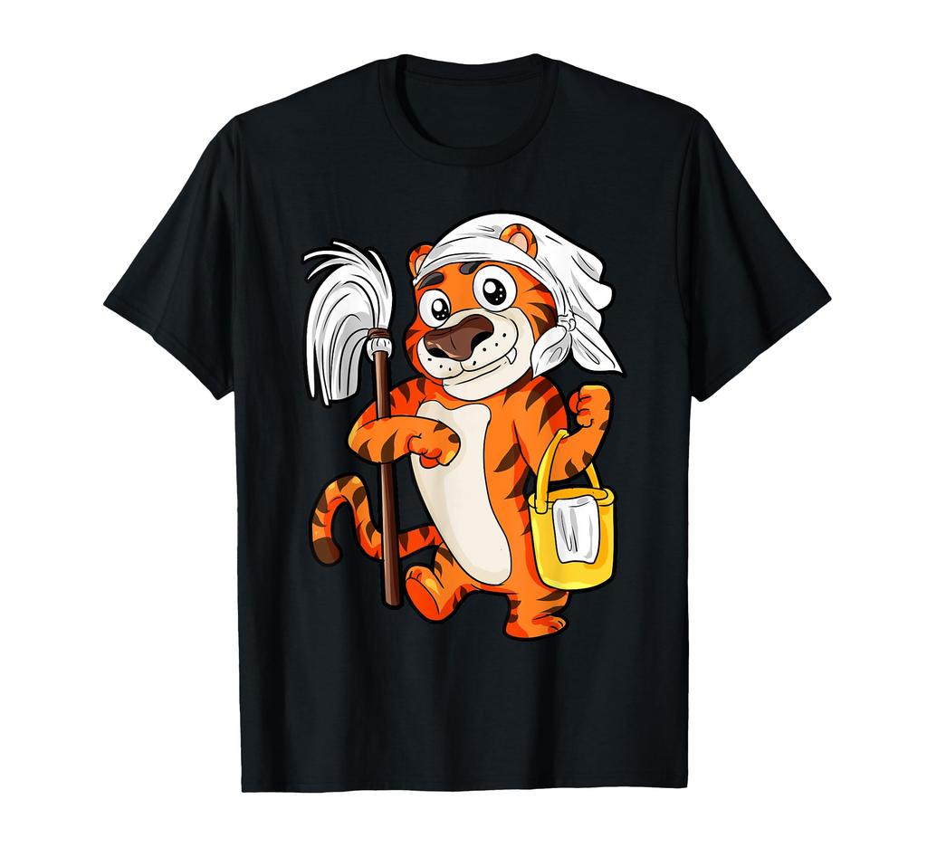 Tiger Holding a Mop and Cleaning Bucket T-shirt