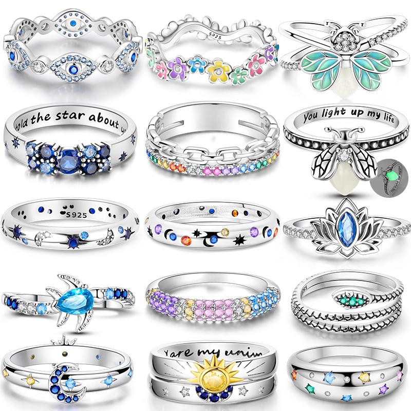 Anelli Nuziali Autentici in Zircone Arcobaleno per Donna100 Rame Cerchio Lucciola Margherita StellaLuna Cuore Rosa Anello Dito Gioielli