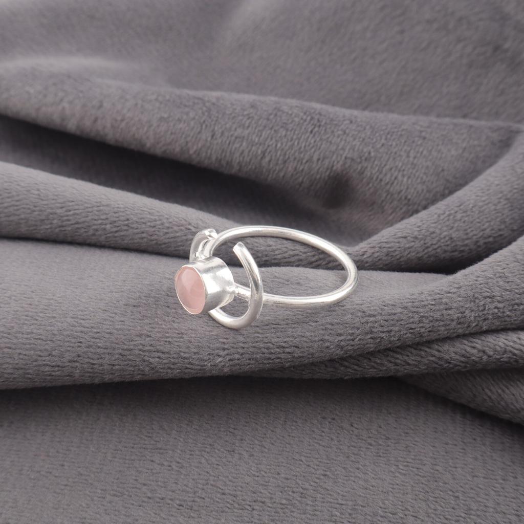 Rose Quartz Gemstone Ring 925 Sterling Silver Handmade Jewelry For Engagement RR-54-32