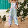 Women's Fashion Casual Loose Back Straps Wide Leg Vintage Printed Jumpsuit