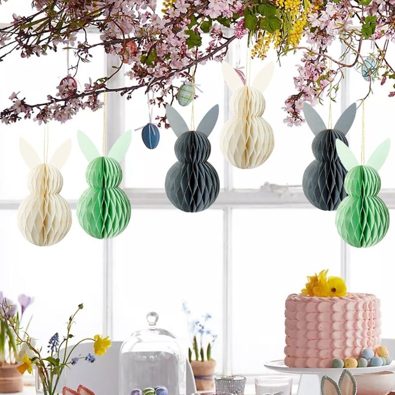 1Set Colorful Lovely Rabbit Honeycomb Balls Tree Pendants for Parties and Store Displays Decorations