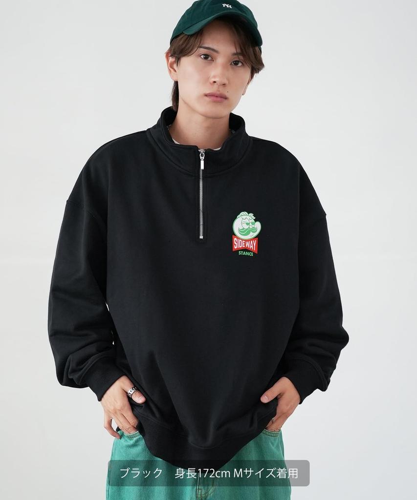 [IMPROVES] [SIDEWAYSTANCE] Snack Logo Fleece Half-Zip Sweatshirt