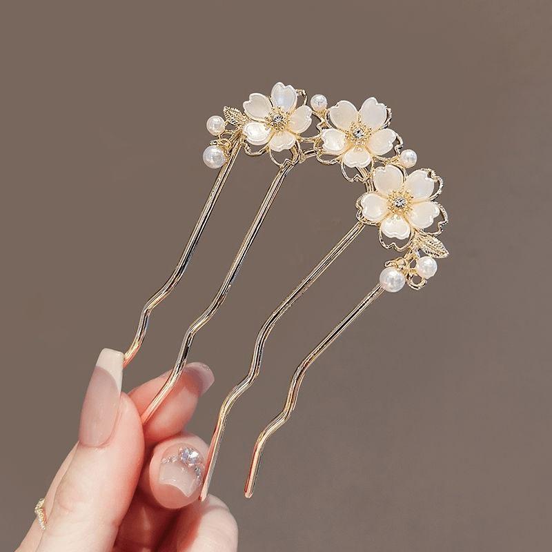 Luxury French Black Rhinestone Flower Wavy U-shaped Hair Comb Elegant Daily Hair Styling Hairpin Women Hair Accessories