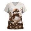 Women's Fashion Printed Short Sleeve V Neck Pattern Tops Pocket Working T-shirts