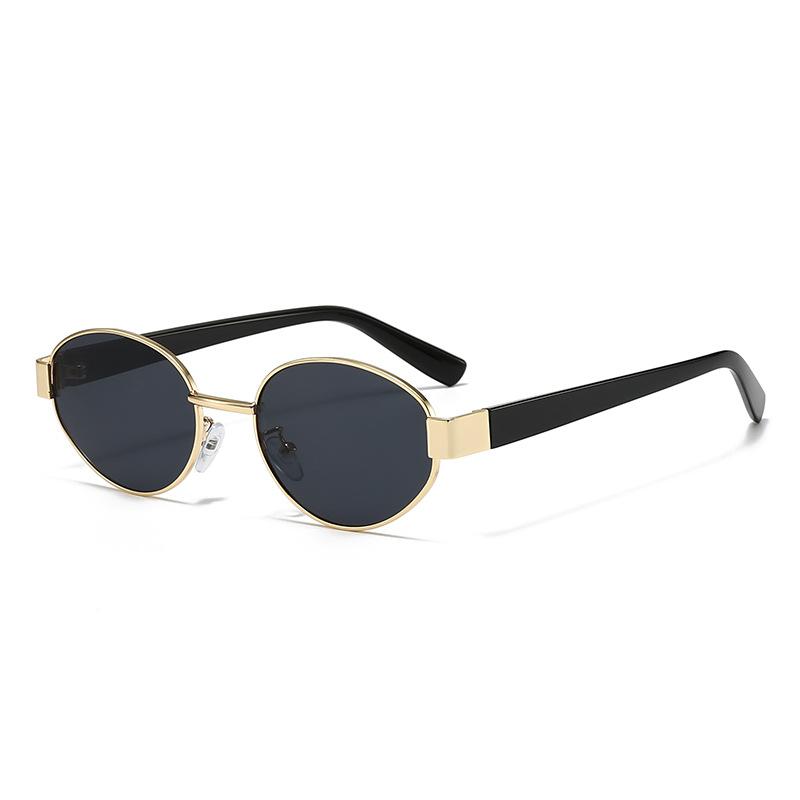 Metal oval frame retro sunglasses women's high-end sunglasses Hong Kong style personalized sunscreen glasses moisture polarized light