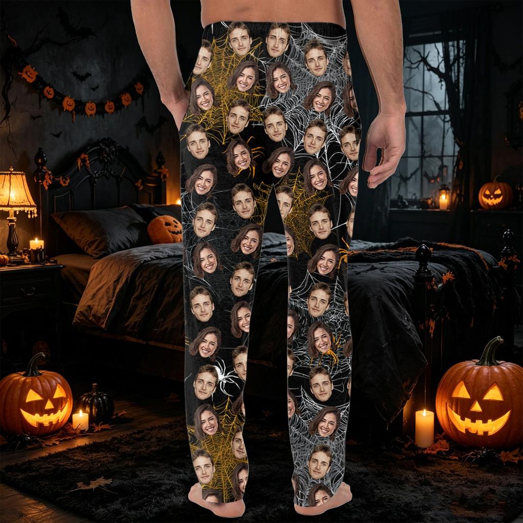 Men's Pajama Pants with Pockets Halloween Print Casual Long Pants for Home Relaxation