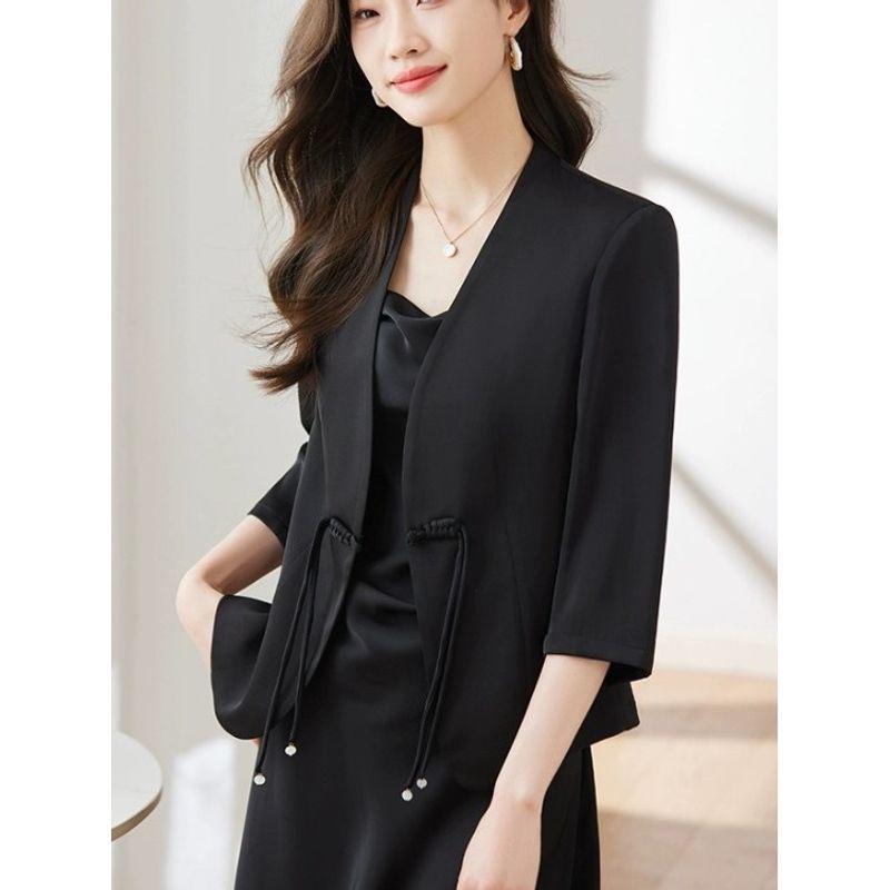 Plus size women clothing New Chinese Style Spring and Summer One Button Buckle Thin Commuter Ol Three-Quarter Sleeve Suit Small Coat Fashion