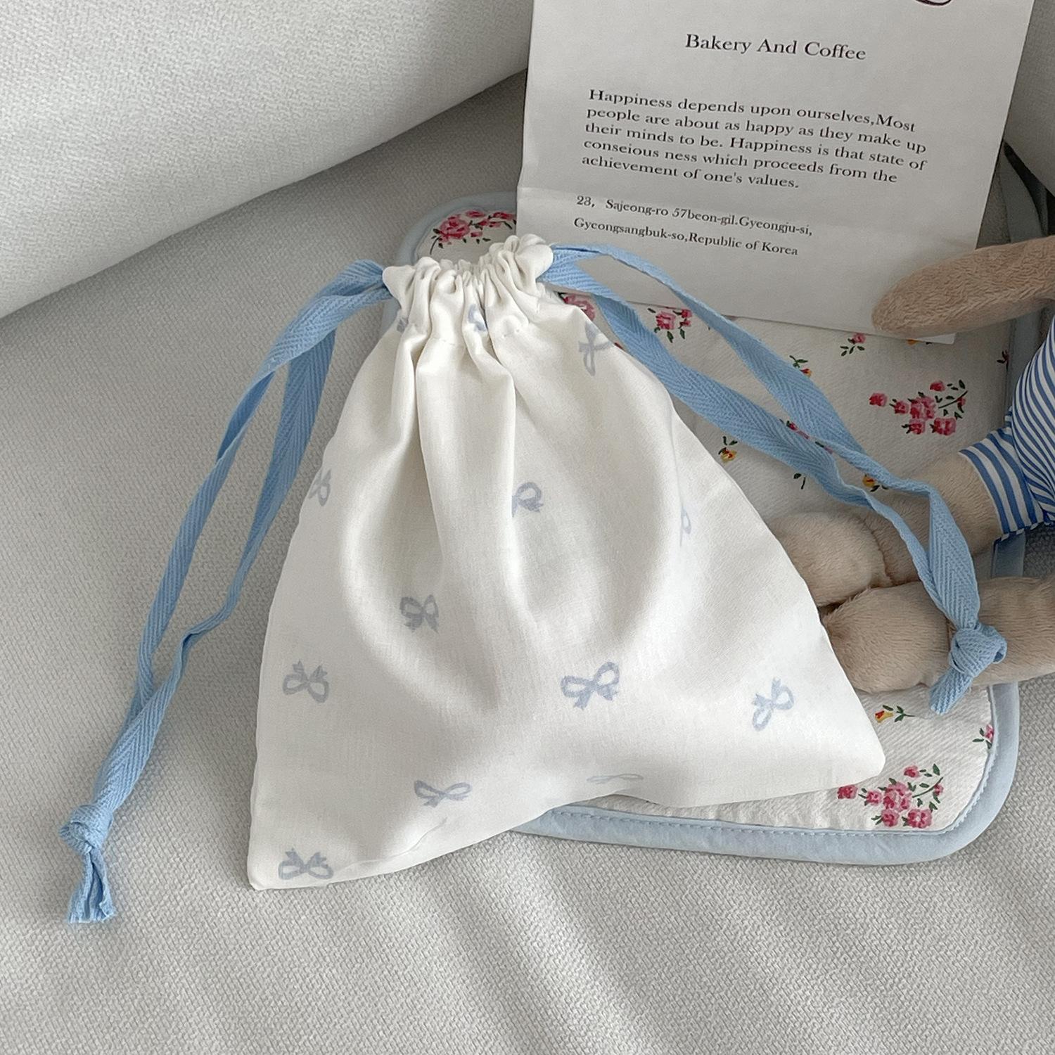 

Sweet Bow Print Women s Storage Bag Cute College Girls Canvas Drawstring Bags Simple Female Portable Travel Makeup Case Handbags