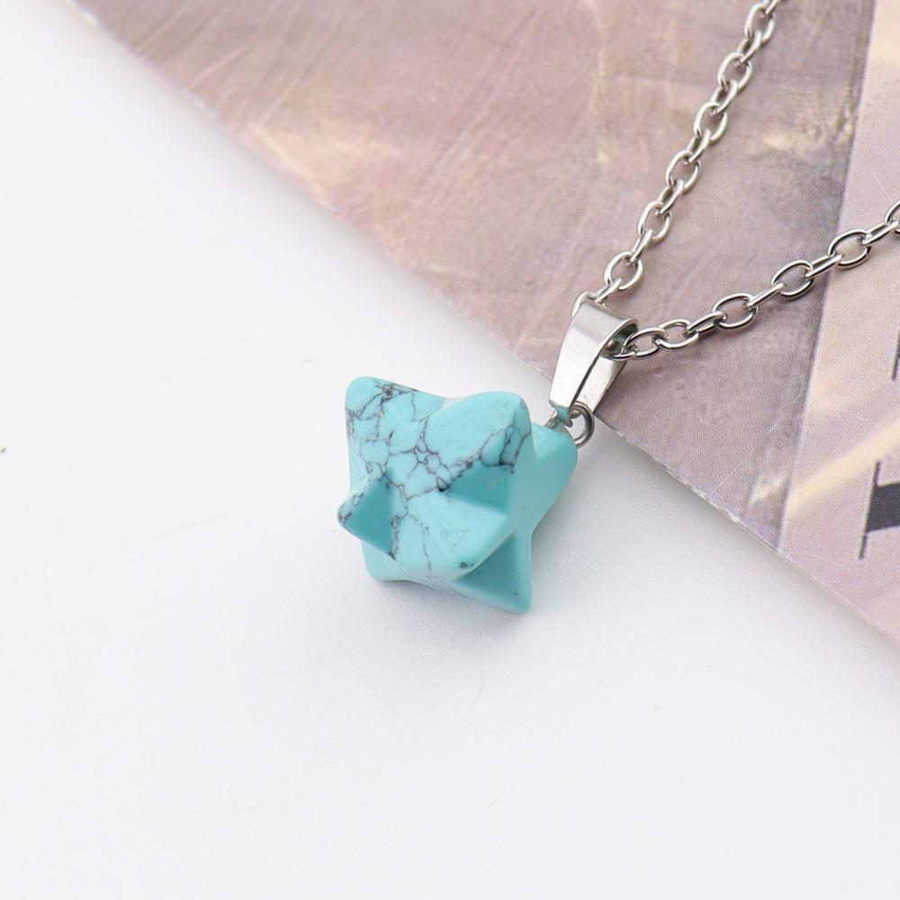 Large Natural Stone Pendant: 24mm Amethyst Rose Quartz Kabbalah Star Necklace