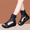 Retro Soft Leather Wedge Heel Platform Sandals New Summer Soft Sole High Top Heightening Muffin Bottom Fish Mouth Roman Shoes