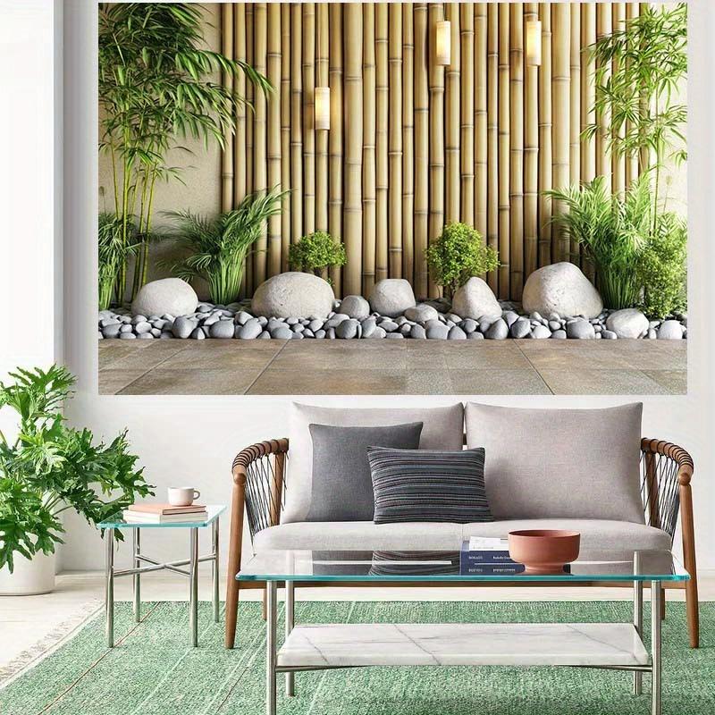 1 Zen garden background banner, designed with bamboo, stone, and green plants - suitable for birthdays, festivals, and parties