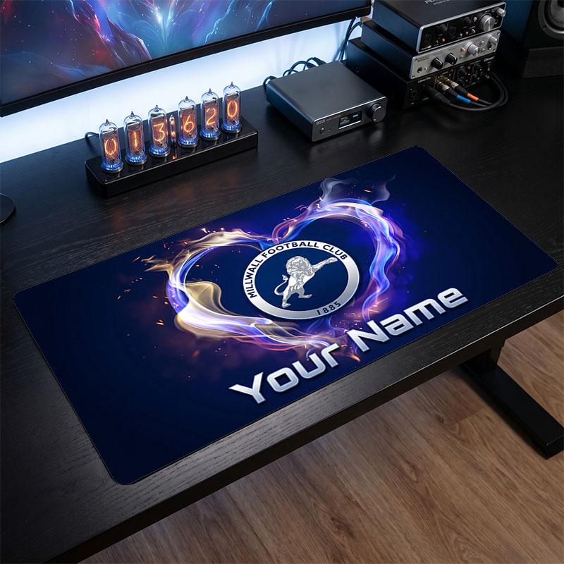 Millwall FC Custom Large Mouse Pad, Personalized Name Text Print, Football Logo Non‑Slip Desk Mat Gaming Gift