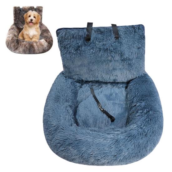 Dogs Car Seat Travel Dog Bed with Safety Straps Plush Fluffy Pet Seat with Non-Slip Backing Detachable Washable Cushion for Small Large Dogs