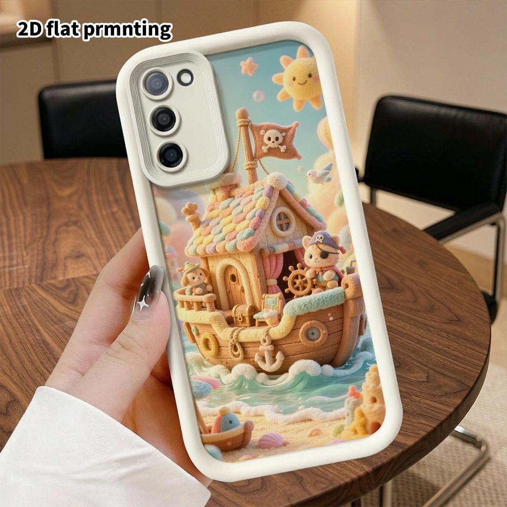 Phone Case: 2D Flat Design Suitable for Samsung Galaxy A34 A35 M05 M06 S20 S22 S21 FE Plus 5G Protective Case, Plush Pirate Ship, Perfect Christmas an