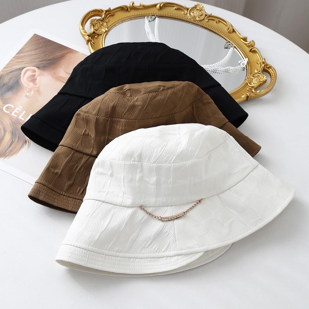 New Pleated Chain Casual Cloth Hat Bucket Hat Spring and Autumn Outdoor Hat Windproof Sunshade Bucket Hat Versatile