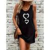 Women's Summer Loose and Comfortable Casual Heart-shaped Pattern Printed Black Sleeveless Vest Dress Punk Style Dress