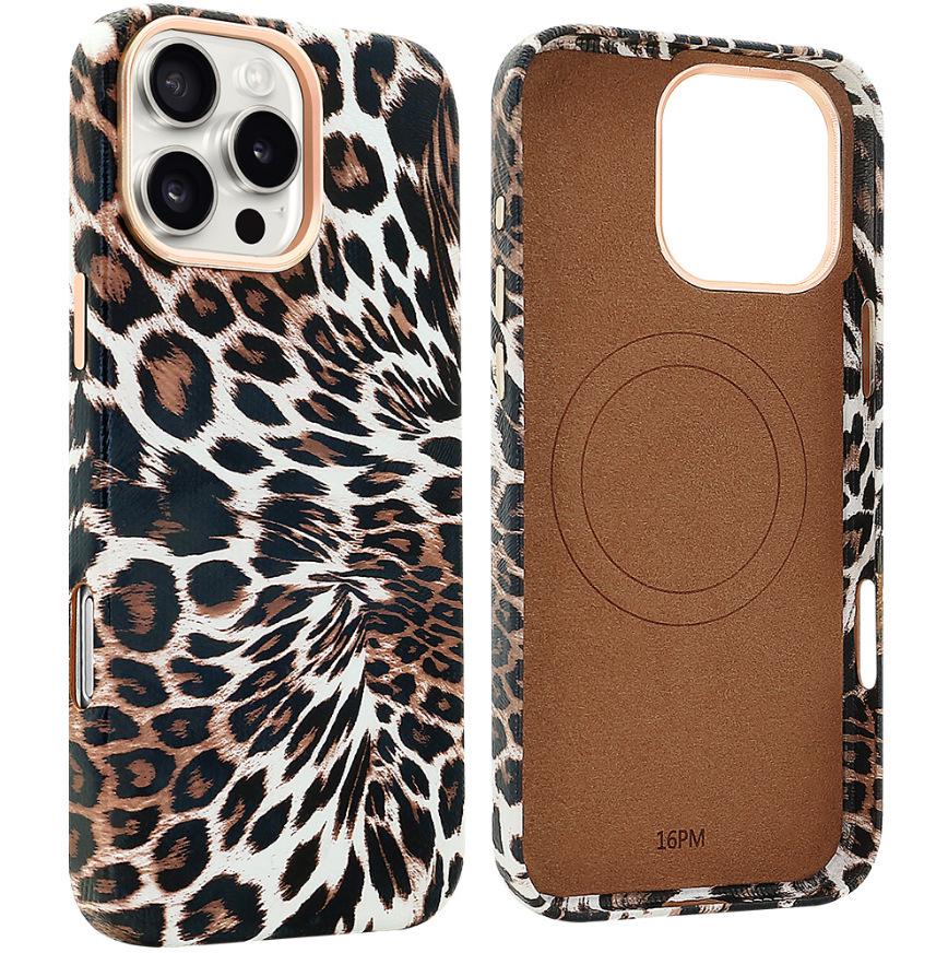 Leopard Print Magnetic Full Wrap Case for iPhone 17 Air/16 Pro Max 12