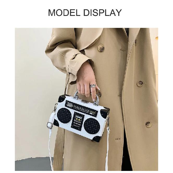 Fun Creative Radio Shape Women Handbag Fun Retro Individual Crossbody Bag Vintage Shoulder Bag Unique Small Box Messenger Bag