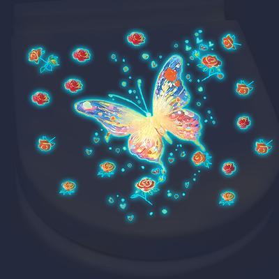 1/2 Stück Leuchtender Schmetterling Toilettenaufkleber, Kreativer Selbstklebender Wandaufkleber Für Badezimmer, Wasserdichte Leuchtende Dekoration