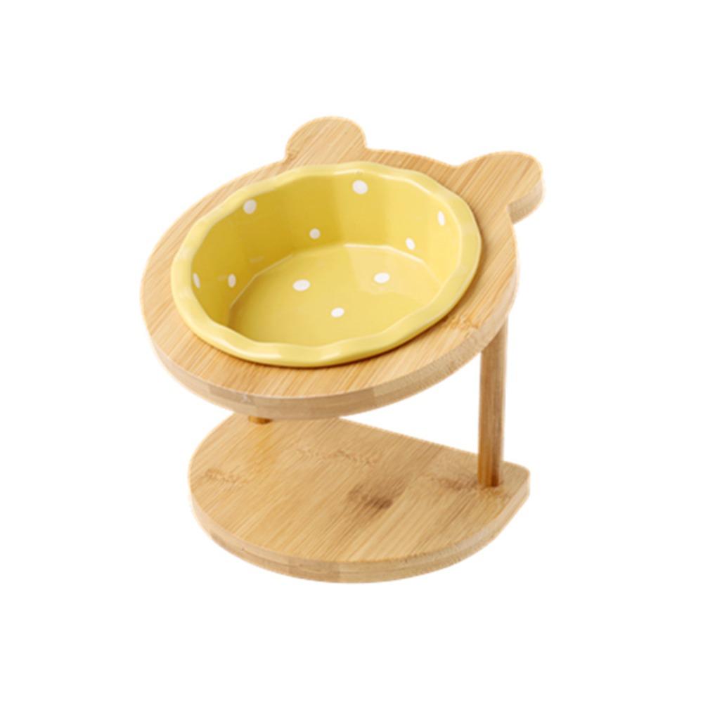Wooden Stand Cat Ceramic Bowl Non-Slip Ergonomic Anti Vomiting Bowl Neck Protection Flower Shaped Cat Water Bowl Pet Supplies