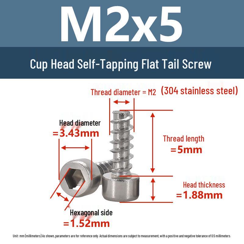

Yigu 304 Stainless Steel Hex Socket Cup Head Flat Tail Screws M2-M5 Cylindrical Head Self-Tapping Flat Tail Machine Screws