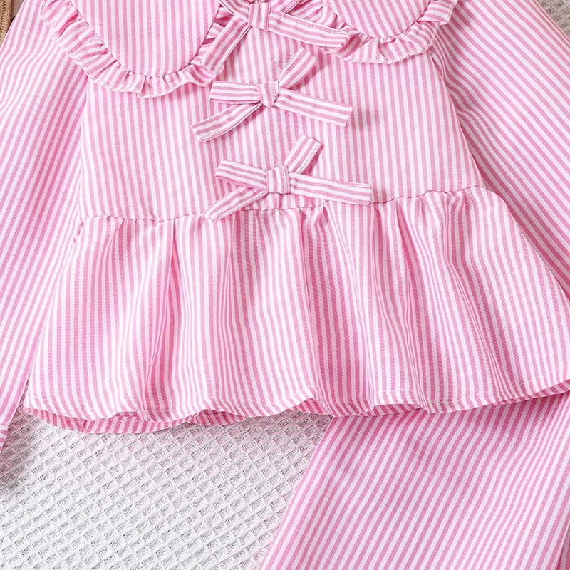 Girls' Toddler Outfit New Autumn Korean Style Doll Collar Long Sleeve Top Striped Pants