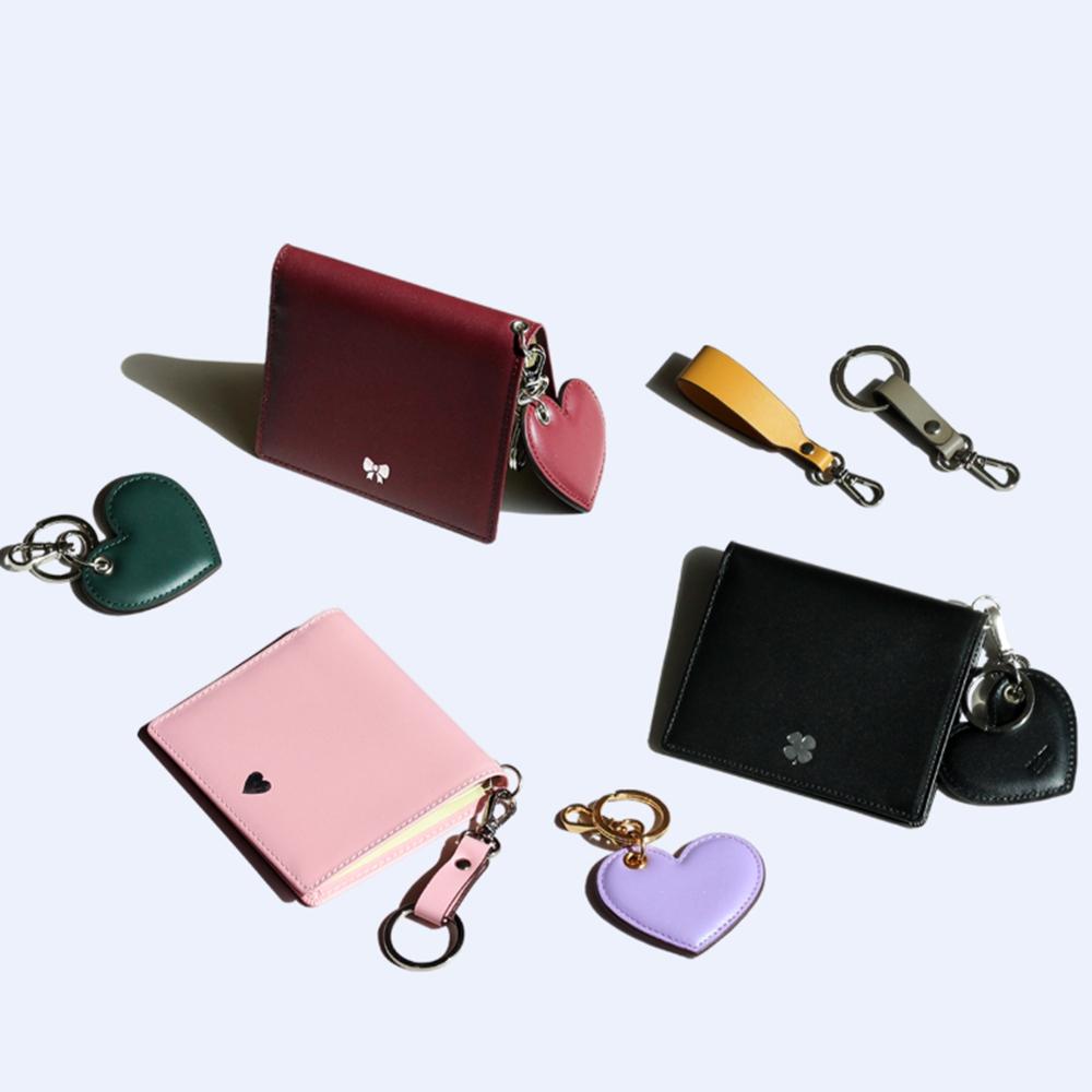 Matt Mini Cowhide Combination Keyring Wallet Sky Blue + Cream
