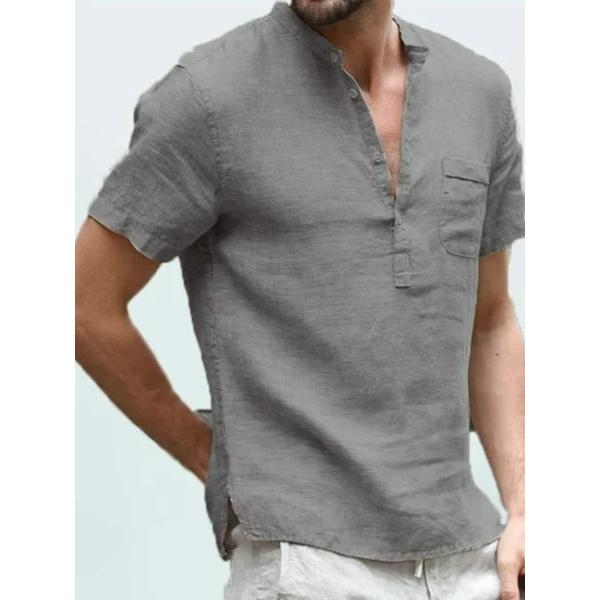 

Summer Cotton and Linen Shirt Men s Anti-cotton and Linen Shirt Casual Linen Solid Color Shirt 3XL сірий