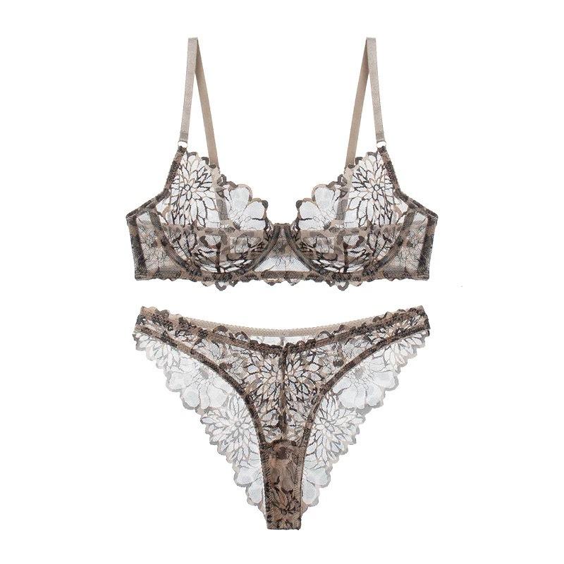 Sexy French Ultra-thin Leopard Print Printed Lace Small Large Size Set