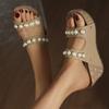 Women's Slippers Pearl Decorative Sandals Casual High Heels Sandals for Women Wedge Slippers Non-Slip Platform Sandalias
