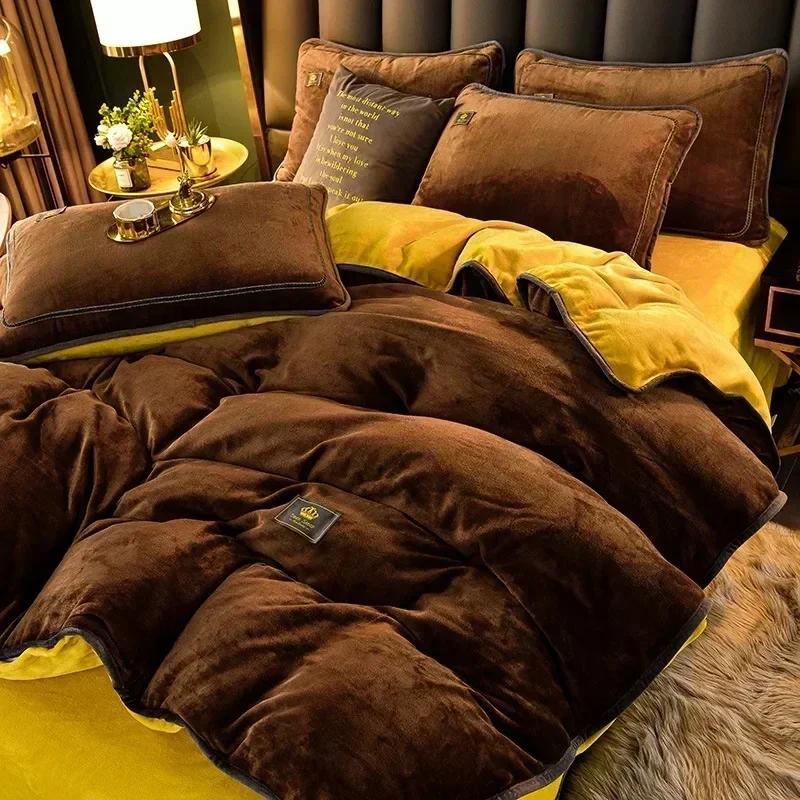 Luxury Milk Velvet Ultra-thick Warm Bedding Set for Winter Warmth Skin-friendly Duvet Cover Set King Antistatic Quilt Cover Sets