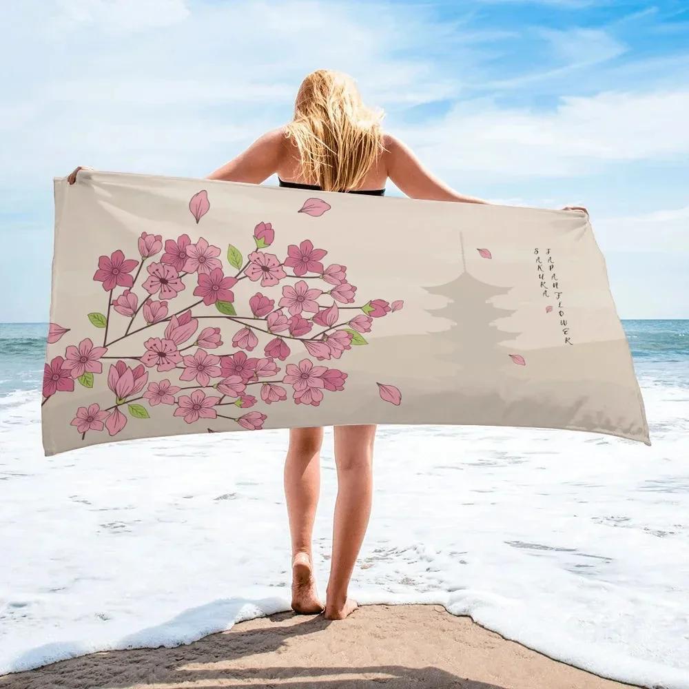 Japanische Kirschblüte Strandtuch Mikrofaser Blume Badetuch Saugfähig Camping Badezimmer Gesichts-Handtücher Schnelltrocknend Schwimm-Abdeckung