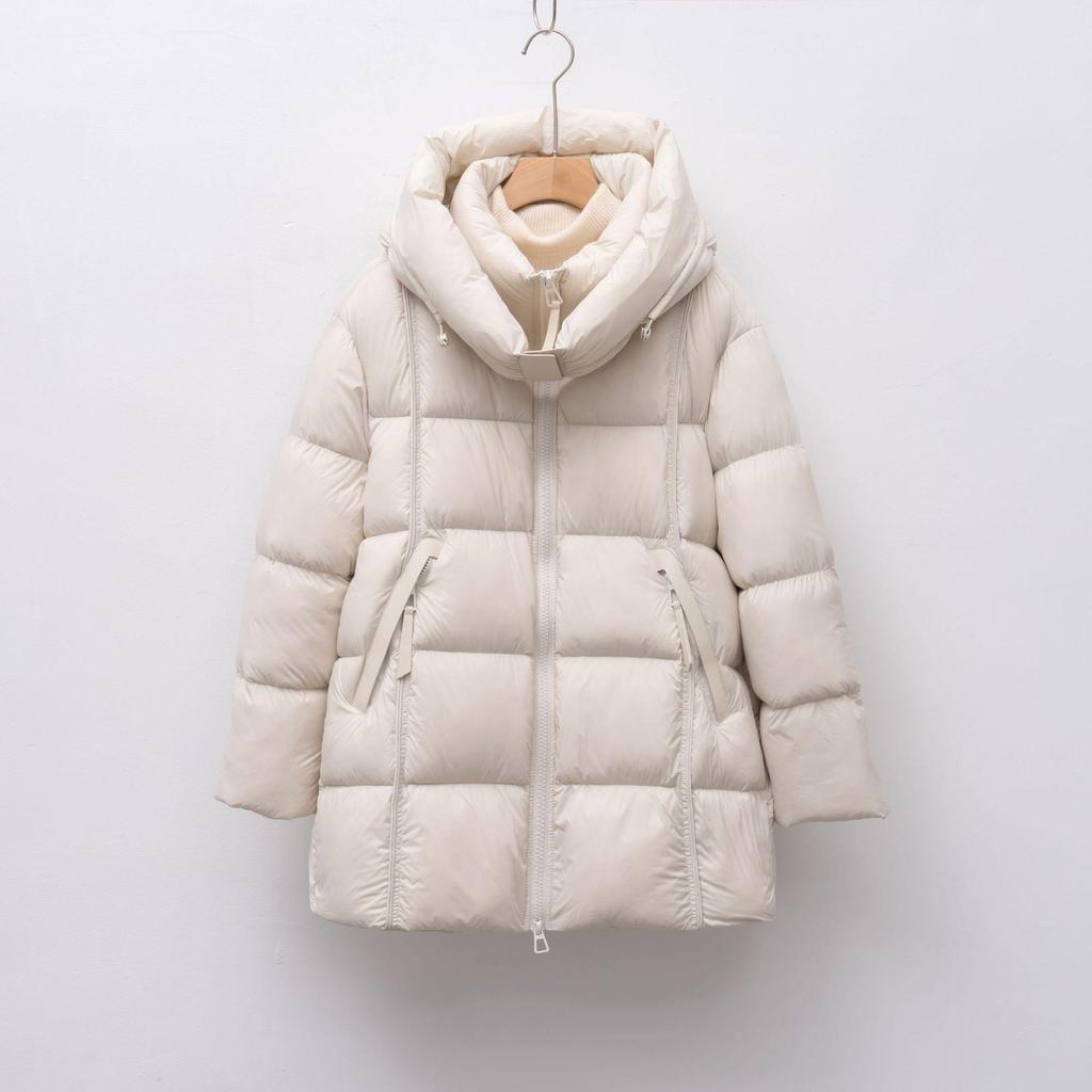 Women's Mid-Length Soft Hooded Goose Down Jacket - Simple Loose Fit