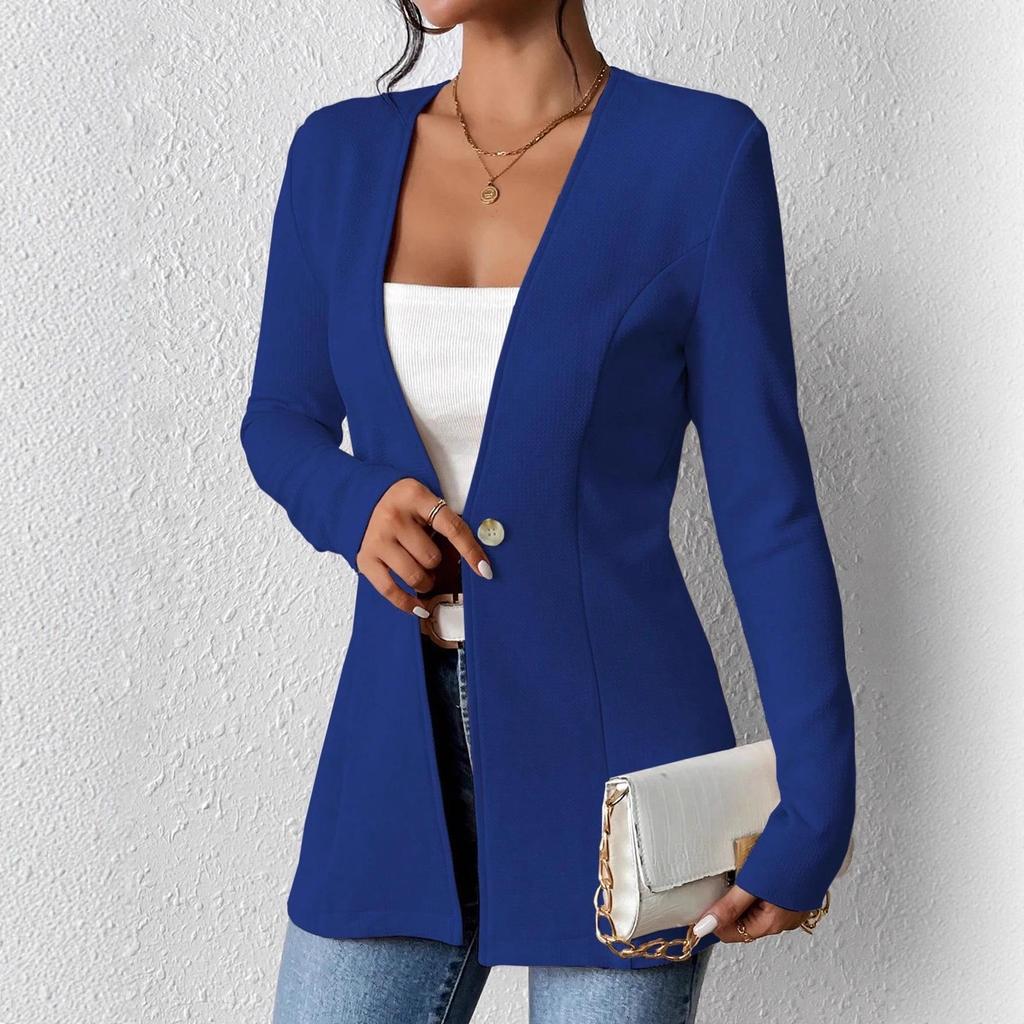 2025 European Autumn/Winter V-neck Single-button Solid Color Long-sleeved Blazer