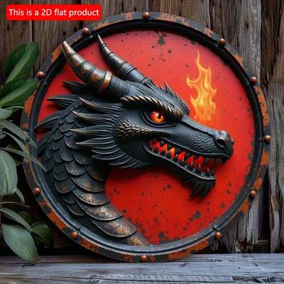 2d Flat 20*20cm Circularwooden Sign, Dragon Fruit Logo, Unique, Durable, Easy To Hang Wooden Decoration, Suitable for Bedrooms, Kitchens, Restaurants