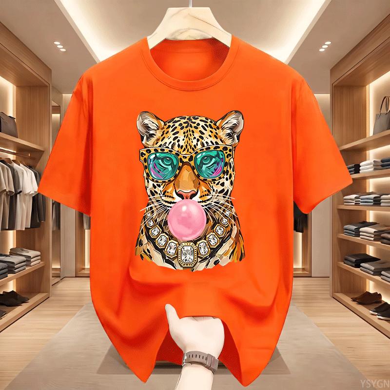 Trendy Leopard Unisex T Shirt Bubblegum Sunglasses Big Cat Graphic T Shirts Retro Animal Printed Tshirt Cotton Short Sleeve Tops