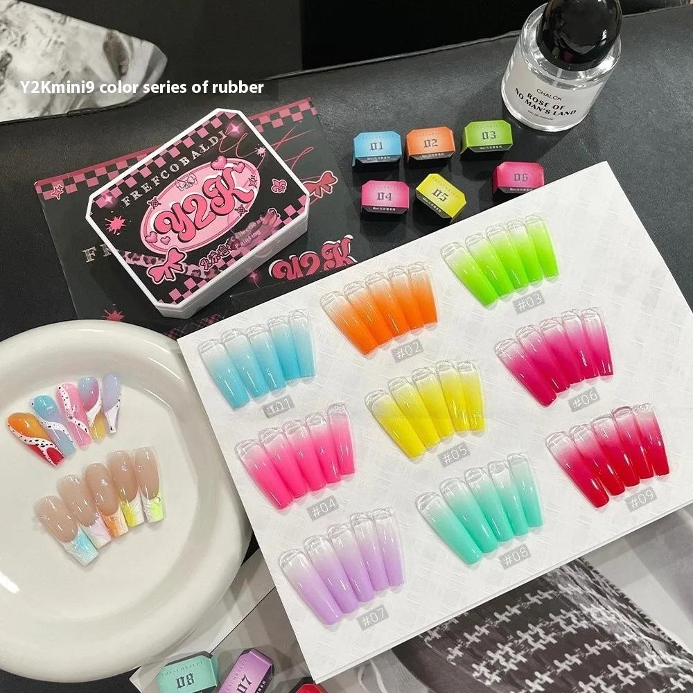 Serie di 9 colori Mini Stile Cinese di Colla Pat Pat Collezione Palette Ombretti Pittura Degradé Smalto per Unghie Glitter per Unghie