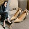  Pointed Single Shoes  New Bow Stiletto High Heels Widened Large Size Women's Shoes