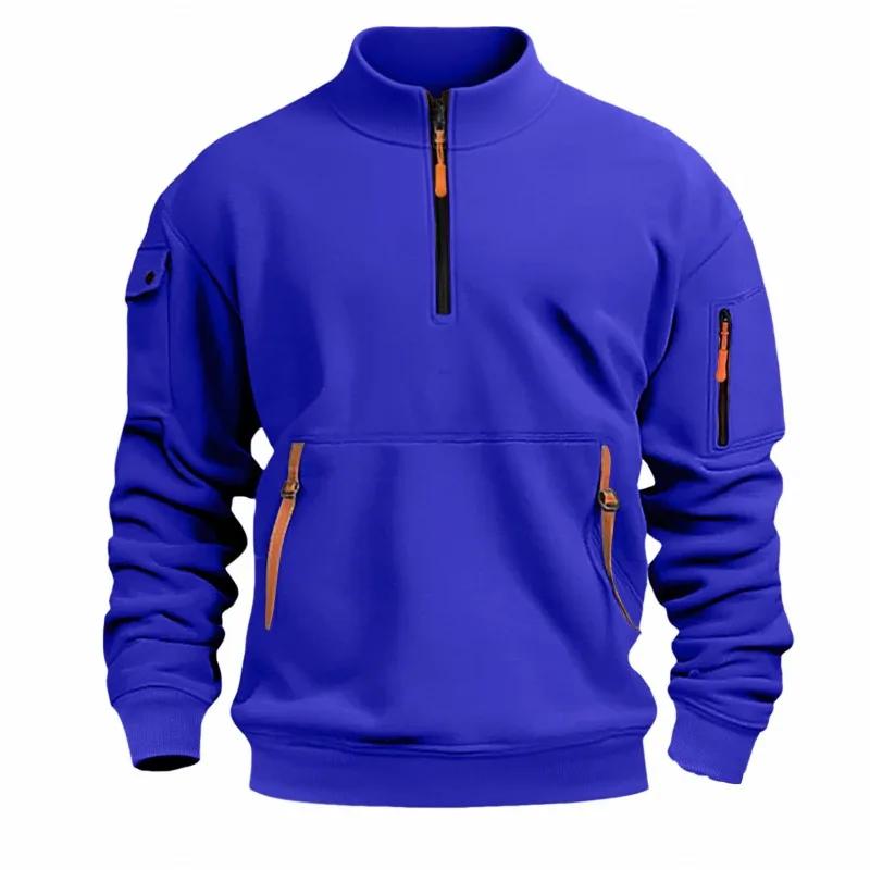 Zipper Multi-pocket Semi-zipper Pullover Sports and Casual Top Stand-up Collar Spring and Autumn Men's Sweatshirt