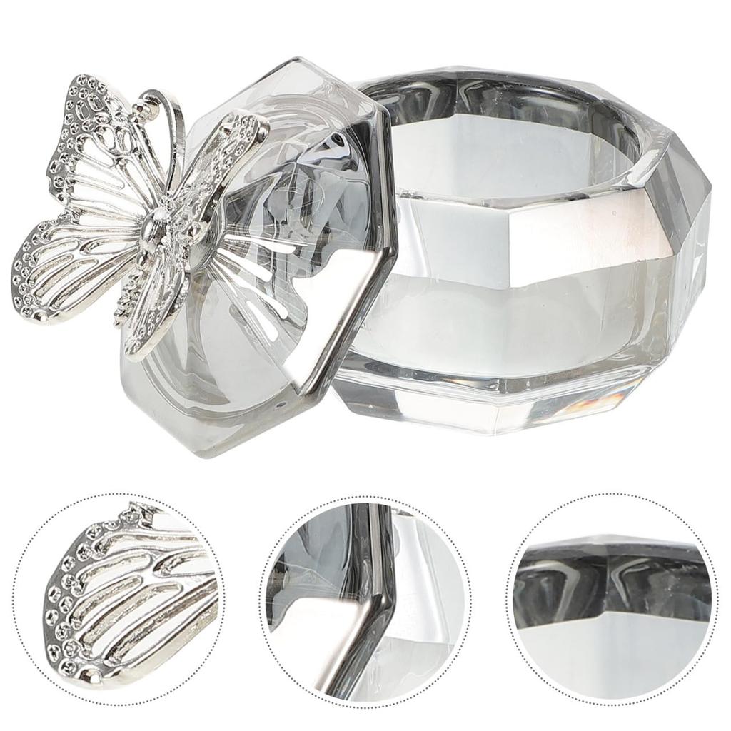 Glass Nail Dappen Cup with Butterfly Lid, Glass Nail Cup Nail Art Glass Dappen Dish Powder Crystal Cup for Mixing Powder Nail Art Manicure Tools